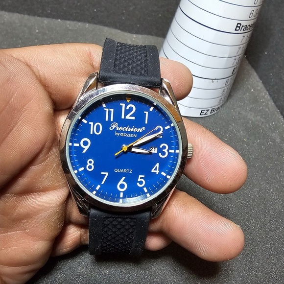 Precision By Gruen Mens Quartz Date Just Watch Working Silver Tone Blue Dial - Picture 1 of 8